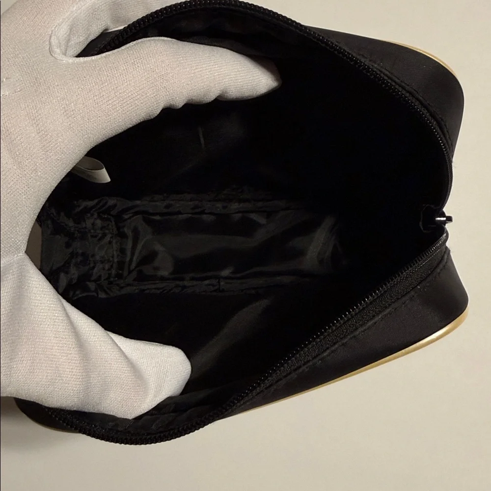 CHANEL Black and Gold Beauty Nylon Zippered Cosmetic Makeup Bag NWOT